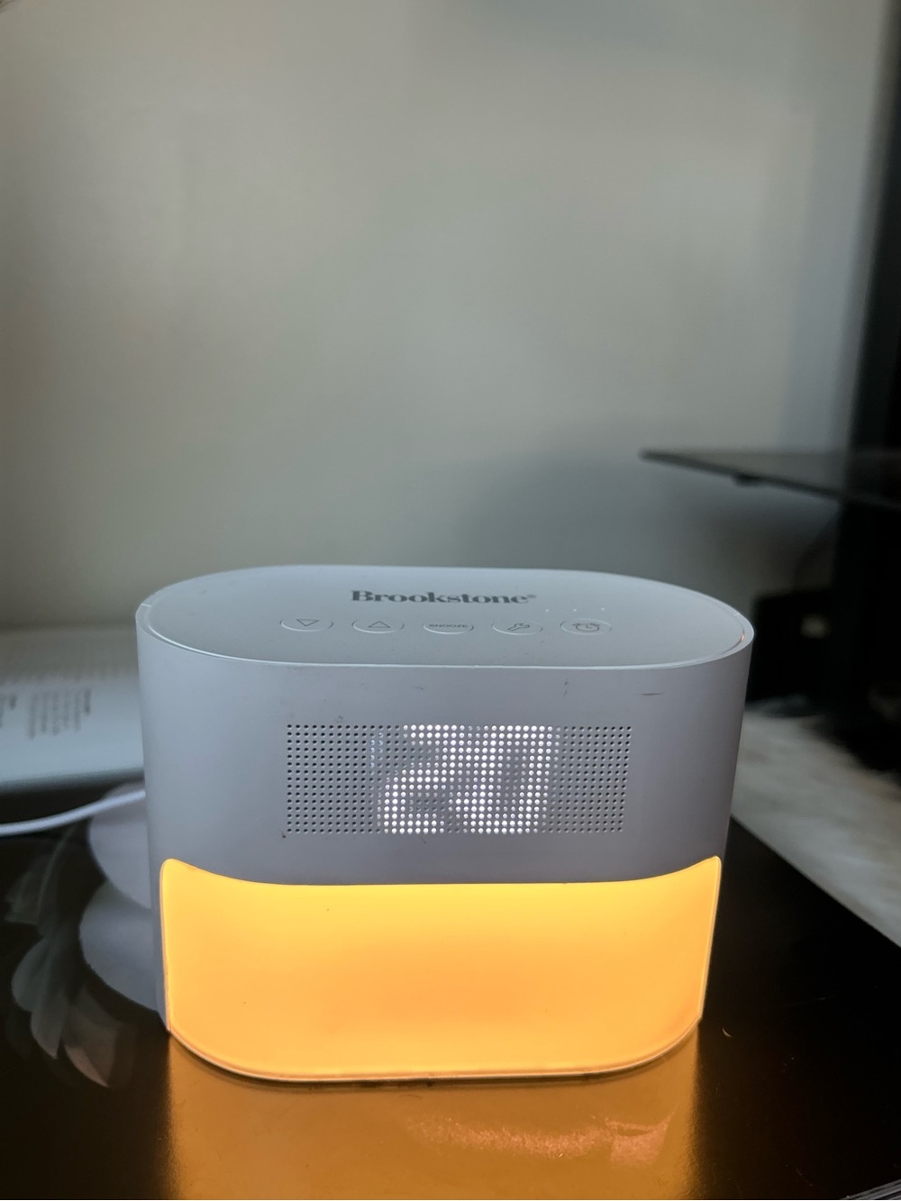 Brookstone White Alarm Clock with Warm Yellow Night Light new